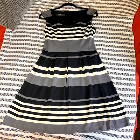 Nine West Stripped Pleated A-Line Dress - Picture 1 of 7